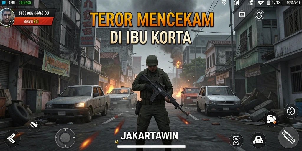 Tangkapan layar gameplay JAKARTAWIN menunjukkan ketegangan di tengah kegelapan.