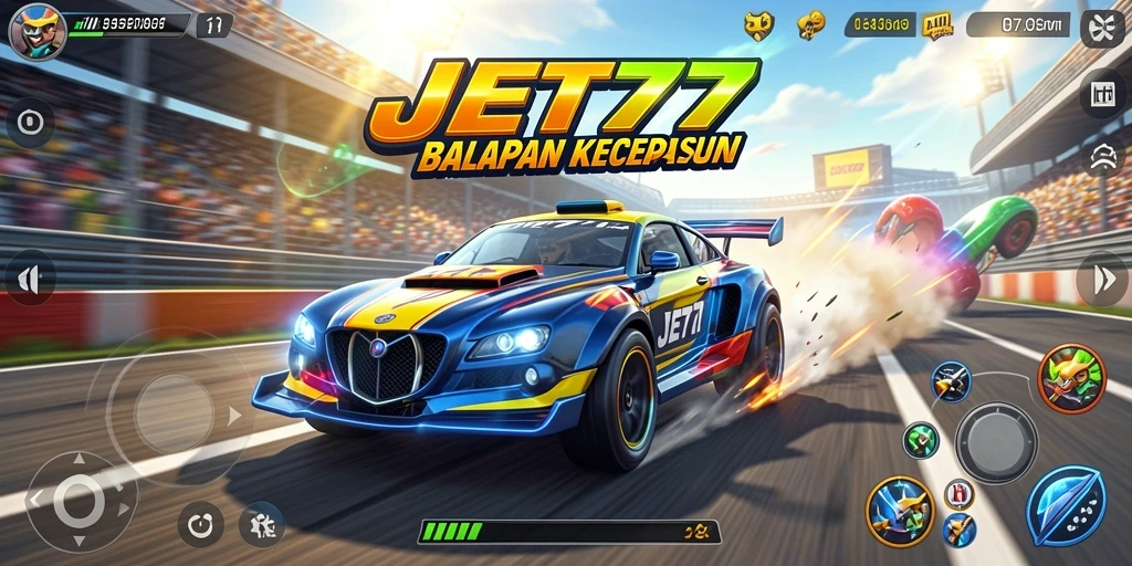 Tampilan gameplay balapan seru dan menegangkan di JET77.