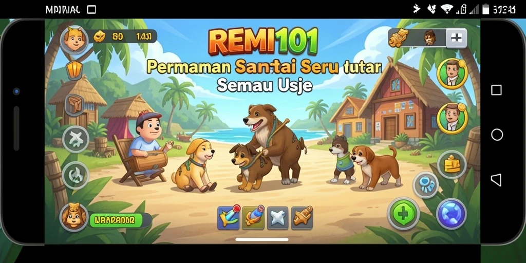 Tampilan menarik dari gameplay REMI101 yang penuh warna dan ceria.